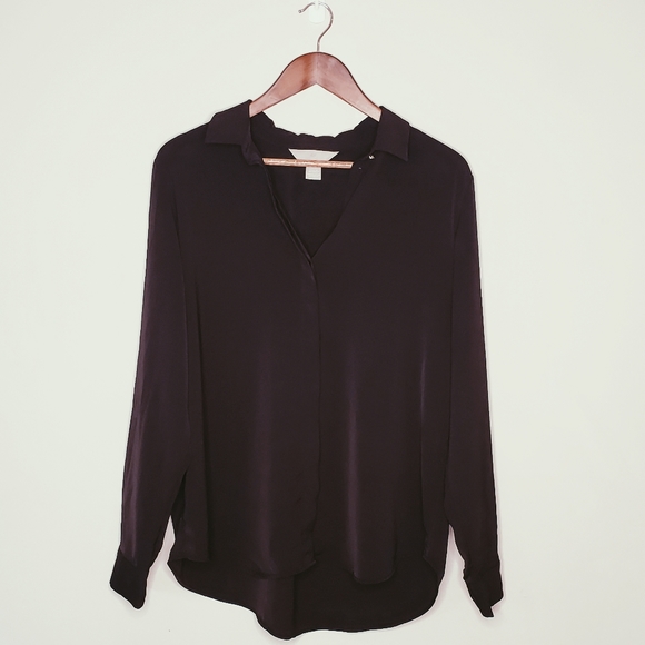Black Loose Fit Button Up Career Blouse - Picture 1 of 5
